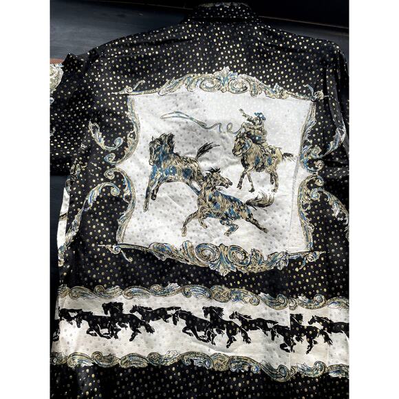 NWT SCORPIO Western Print Silk Blend Button Down Blouse SIze XL - Picture 2 of 7